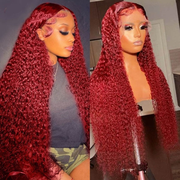 99J Red Lace Front Human Hair Wigs Deep Curly Frontal Wig Human Hair  Transparent Lace Front Wig Colored Curly Red Wig