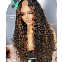 Curly Highlight U Part Wig Human Hair Full Machine Made Wigs Brazilian Remy Hair V Part Wig Water Wave