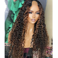 Curly Highlight U Part Wig Human Hair Full Machine Made Wigs Brazilian Remy Hair V Part Wig Water Wave