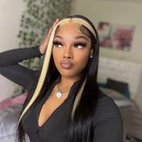 Black With Blonde 13x6 Lace Frontal Wigs Transparent Lace Front Straight Human Hair Wigs 5x5 Lace Closure Wig