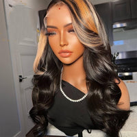 Blonde Highlight Wig Lace Front BodyWave Ombre Colored 13x4 Lace Front Human Hair Wigs Human Hair