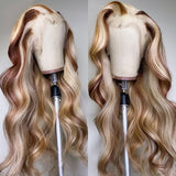 Blonde Lace Front Wig Human Hair Wigs Blonde Balayage Highlight Colored Human Hair Wigs Ombre Body Wave Lace Front Wig