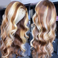 Blonde Lace Front Wig Human Hair Wigs Blonde Balayage Highlight Colored Human Hair Wigs Ombre Body Wave Lace Front Wig