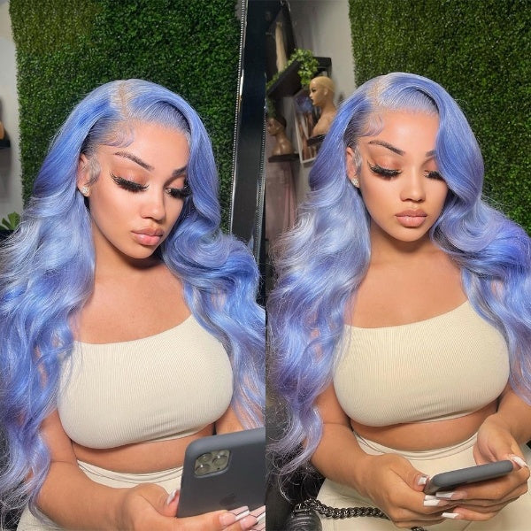 Blue Body Wave Lace Front Human Hair Wigs HD Lace Frontal Wigs Human Hair Prepucked Lace Wigs Bleach Knots
