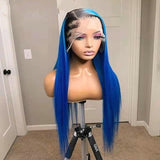 Blue Human Hair Wig Straight Hair Lace Front Wig 13×4 Hd Lace Wig With Bangs Brazilian Remy Hair