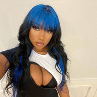 Blue Human Hair Wigs With Bangs Full Machine Wigs Body Wave 100% Human Hair Brazilian Remy Hair