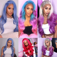 Blue Wig 13x4 Body Wave Lace Front Wig Transparent 99J Lace Frontal Wig  Brazilian Remy Colored Human Hair Wigs