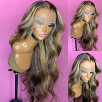 Brazilian Remy Human Hair Wig with Pre Plucked Hairline Highlight Color Body Wave 13x6 Lace Front Wigs