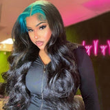 Colored Light Green Root Lace Frontal Wigs Human Hair Body Wave 13x4 Lace Front Wig Transparent Lace Peruvian Remy Hair