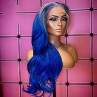 Dark Blue Body Wave Wigs 30 Inch T-Part Lace Front Purple Colored 613 Lace Frontal Wig Brazilian Preplucked