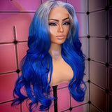 Dark Blue Body Wave Wigs 30 Inch T-Part Lace Front Purple Colored 613 Lace Frontal Wig Brazilian Preplucked