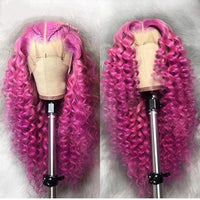 Hot Pink highlight Wig Colored Kinky Curly Lace Front Wig Synthetic Hair Heat Resistant