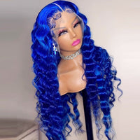 Synthetic  Wigs Long Water Wave Lace Front wig Soft Hair Blue Wig Colored Blue Lace Front Wigs