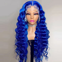 Synthetic  Wigs Long Water Wave Lace Front wig Soft Hair Blue Wig Colored Blue Lace Front Wigs