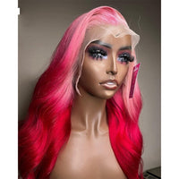 Ombre Red Color 30 Inch Body Wave 13x4 Synthetic Invisible Lace Front Pink