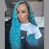 Ombre Blue Color 30 Inch Deep Wave 13x4 Invisible Synthetic Lace Front Preplucked Wigs  With Baby Hair
