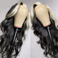 Loose Wave Honey Blonde 30Inch Synthetic Wig Transparent 13X4 Lace Front Ombre Highlight Color