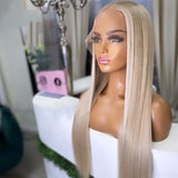 Long Straight Honey Blonde Red Grey Color Synthetic Hair Glueless Transparent 13X4 Lace Front Wigs  Preplucked