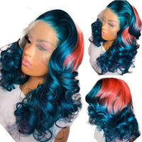 Body Wave Blue Orange Ginger Ombre Color Transparent 13X4 Lace Front Synthetic Wigs