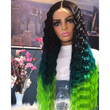 30inch Deep Wave Green Ombre Color 13x4 Lace Front Synthetic Wigs Transparent