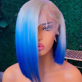 Short Pixie Cut Blue Ginger Ombre Color Transparent Synthetic 13X4 Lace Front Wigs Preplucked bob