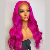 30 Inch Rose Pink Colored Body Wave 13x4 Synthetic Transparent Lace Front Glueless With Baby Hair