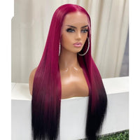 Smooth Straight Pink Ombre Color Glueless Transparent Invisible Synthetic 13X4 T Part Lace Wig Women