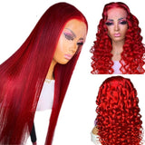 Long Straight Jerry Curly 99J Burgundy Red Color Glueless Transparent Synthetic 13X4 Lace Front Wig Preplucked