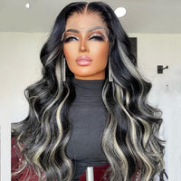 Highlight Honey Blonde Synthetic 30Inch Loose Wave Wig Pre Plucked Ombre Color 13X4 Lace Front