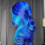 Highlight Blue Color 30 Inch Body Wave Preplucked 13x4 Synthetic Transparent Lace Front