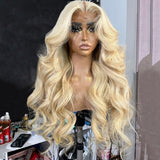 Honey Blonde 13X4 Lace Front Loose Wave 30Inch Wig Pre Plucked Transparent 613 Color Synthetic