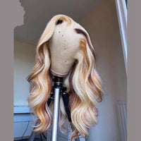 Honey Blonde Colored Synthetic 13×4 Lace Front Wig Highlight 30 Inch Transparent Lace Preplucked