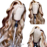 Honey Blonde Colored Synthetic 13×4 Lace Front Wig Highlight 30 Inch Transparent Lace Preplucked