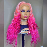 Loose Wave Pink Ombre Color Synthetic Hair Glueless Invisible Transparent Lace Wig Preplucked Heat Resistant