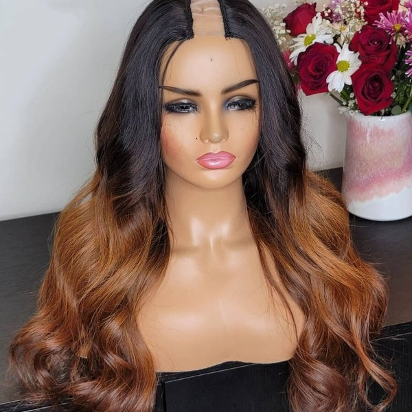 250 Density Body Wave U Part Wigs 26inch Ombre Brown Color Remy Indian Human Hair Glueless
