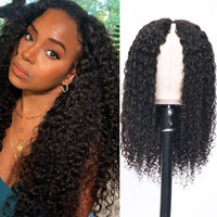 Malaysian Curly Wig Human Hair Glueless Wig Machine Made V Part Wig Human Hair No Leave Out