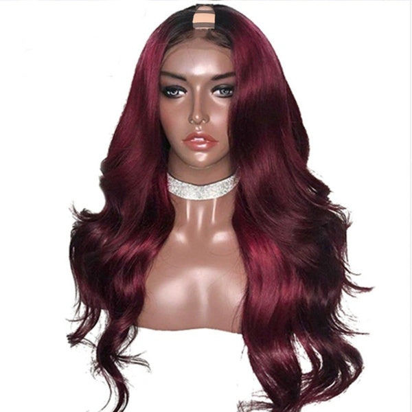 Ombre 99J U Part Wigs Middle/Left/Right Part Malaysian Body Wave Pre Plucked 180% Density 2x4 U Part Human Hair Wigs