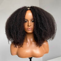 V Part Wig Human Hair Afro Kinky Curly Brazilian Remy Machine Made Wig Human Hair 200Density Glueless