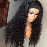 Deep Wave Headband Wigs Human Hair Wig Grip Headband Brazilian Curly Headband Wigs Glueless Remy Fit All Size Head