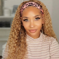 Honey Blonde Colored Afro Kinky Curly Silk Headband Wig Human Hair Brazilian Curly Wigs