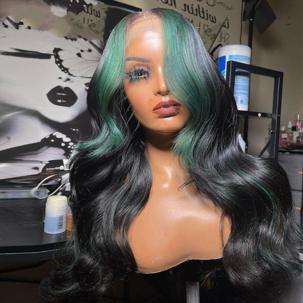 Brazilian Human Hair Lace Front Wigs Highlight Green Color 4x4 Closure Wigs Transparent Glueless Lace Wigs
