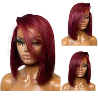 Short Pixie Cut Straight Bob Prepluck With Baby Hair 4X4 Lace Front Closure Human Hair Wigs  99J Burgundy Red Color