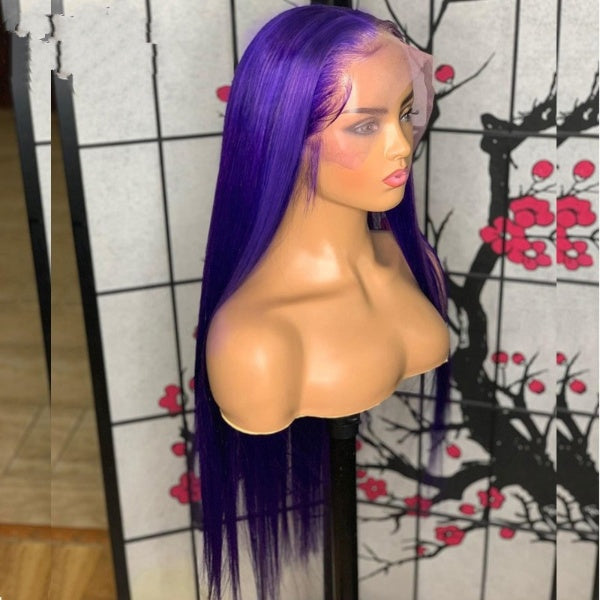 Purple Color 13x4 Lace Frontal Wigs Pre-Plucked Brazilian Straight Human Hair Wigs 180% Density Remy Lace Wigs