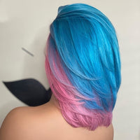 613 Colored highlight Pink Short Bob Wigs Human Hair  HD Lace Front Wig Blue Straight Bob Wig Transparent Brazilian Hair 180%