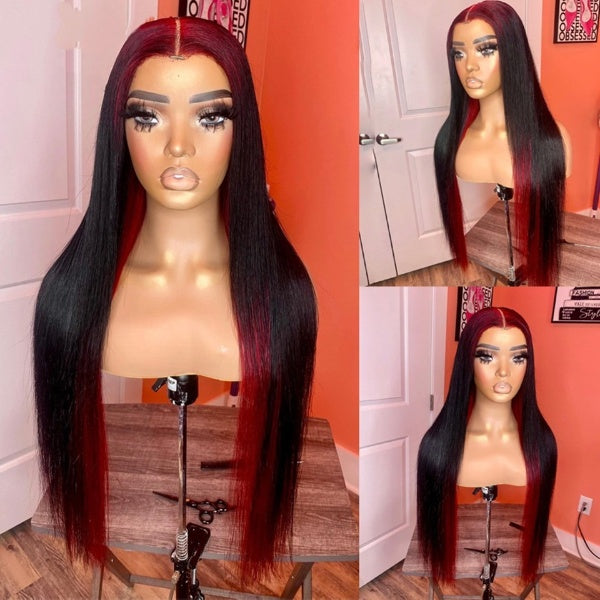 HD 13x6 Lace Frontal Wig Preplucked Brazilian Human Hair Wigs Straight Ombre Red Lace Wig 4x4 Lace Closure Wig