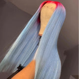 Red Blue Ombre Lace Front Wig Colored Human Hair Wigs  Pre-Plucked Transparent Straight Human Hair Wig highlight