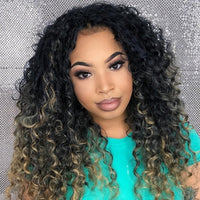 Mongolian Afro Kinky Curly Human Hair Wigs 13x4 Lace Frontal Wig  Pre-Plucked Thick Highlights Ombre 1B/Blonde Colored