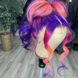 Purple Pink Highlight Wig Lace Front Human Hair Wig Transparent Lace Front Body Wave Wig  Brazilian hair HD Lace Frontal Wig