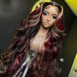 30 Inches Straight Human Hair Wig Red Blonde 13X6 Transparent Lace Frontal Wig PrePlucked Highlights Colored Wig