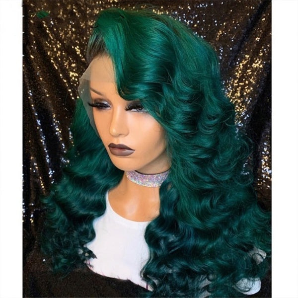 Ombre highlight  Green Lace Women Front Wig 180 Density Brazilian Green 13x4 Lace Front Wig Pre Plucked Human Hair